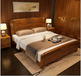 菲尔家居现代中式实木床双人床1.8 1.5米高箱床橡木床气动储物床