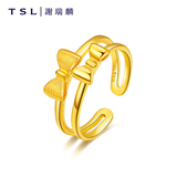 TSL谢瑞麟计价黄金戒指女款时尚个性双圈蝴蝶结开口足金戒指YM573