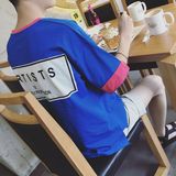 2016夏季新款男士韩版贴布设计林弯弯半袖宽松圆领短袖T恤潮t恤衫