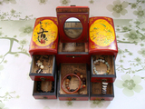 复古典大首饰盒梳妆箱带喜字实木公主漆器红色化妆结婚中式收纳镜