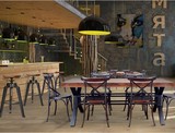 美式乡村北欧咖啡餐厅桌椅实木家具原木复古铁艺餐桌咖啡桌椅组合