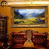 油画风景手绘画欧美式客厅玄关山水有框装饰画正品横版壁画聚宝盆
