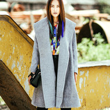 2015秋冬韩版宽松显瘦中长款羊毛呢大衣女大领A字型加厚呢子外套