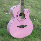 吉他40寸初学者入门民谣吉它男女生粉红色木色亮光缺角木吉他乐器