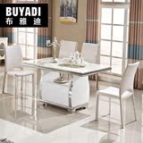 布雅迪 现代简约餐桌椅子组合白色钢琴烤漆大理石不锈钢长方形