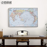世界地图挂图拼图现代客厅装饰画横幅有框壁画沙发墙画办公室挂画