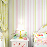粉色竖条纹无纺布环保壁纸 客厅卧室儿童房墙纸特价温馨墙纸