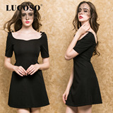 巨显瘦LUCOSO经典小黑裙 露背珍珠项链短裙修身小礼服连衣裙1361