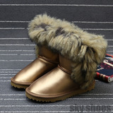 冬季头层牛皮狐狸毛套筒雪地靴圆头短靴平底加厚毛绒保暖真皮女靴