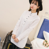 2016女装韩版中长款长袖衬衫女大码宽松修身时尚打底衫纯棉衬衣