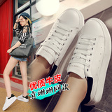 2016新款韩版真皮运动鞋平跟大白鞋系带运动鞋圆头板鞋拼色女单鞋