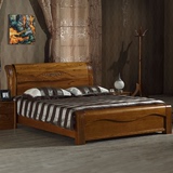 全实木床榆木床1.51.8米双人床中式厚重款婚床高箱储物床卧室家具