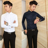 新款冬季男士衬衫加绒加厚长袖衬衣青年韩版修身型潮衬衫保暖纯色
