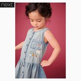 英国next童装2016年夏季女婴条纹款兔子贴花连衣裙MB01074842