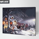 迷朗DIY数字油画 风景情侣客厅大幅数码手绘装饰画 圣诞雪景