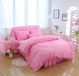 韩版夹棉加厚床裙式床罩式4四件套纯色床裙床罩被套加厚床品特价