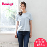 Honeys商场同款2016夏季新款全棉字母口袋落肩短袖T恤596-13-3524