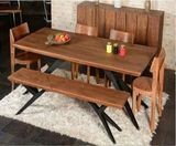 欧式复古铁艺实木餐桌办公桌酒店桌椅餐桌椅铁艺餐桌长椅茶几组合