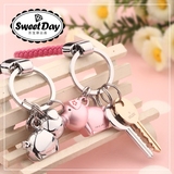 米勒斯情侣男女汽车钥匙扣编织钥匙链创意接吻猪韩国钥匙扣挂件