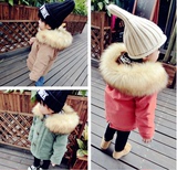 2015韩版男女童冬款童装可拆卸大毛领童风衣夹棉外贸原单童外套