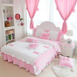 韩版公主风四件套 珊瑚绒粉色床裙1.5短毛绒1.8米加厚保暖床上品