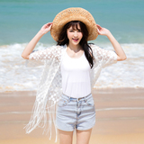 韩版夏季沙滩防晒衣薄镂空长袖蕾丝流苏开衫罩衫女中长款外套宽松