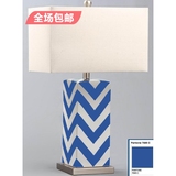 创意蓝色红色斑马纹方形陶瓷台灯地中海卧室床头灯波纹条纹桌灯