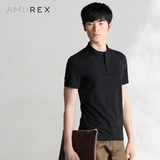 AMIIREX夏新品2014商务修身立领拉链半开襟纯色短袖T恤男81470218
