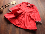 秋装新款 韩国品牌童装 女童红色 收腰风衣 外套