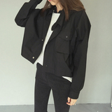 2015秋季新品宽松显瘦简约蝙蝠袖薄款长袖短外套韩版上衣女学生潮