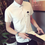 夏季短袖衬衫男士韩版青少年白衬衣夏装休闲纯色男衬衫潮男装衣服