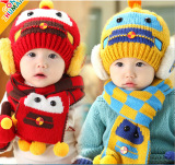 韩版男女宝宝帽子冬季儿童套头护耳帽婴幼儿加厚毛线帽婴儿围巾潮