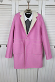 2015年冬季新款西装领中长款毛边仿羊羔毛粉红色厚实保暖大衣外套