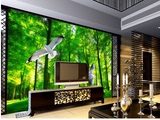 绿色森林阳光3D立体风景大型壁画客厅电视沙发背景墙纸壁纸简约