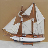 欧式蓝白木质帆船模型时尚生日礼物 家居摆件送人礼品一帆风顺