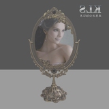 欧式复古双面雕花化妆镜公主台式椭圆梳妆镜子镶珠青铜色 特价