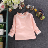 女宝宝2015冬装款韩国风长袖T恤儿童女童加绒蕾丝边打底衫保暖衣