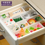 日本进口 3分格抽屉盒 厨房分隔刀叉筷子餐具收纳盒/文具整理盒