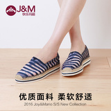 JM快乐玛丽女鞋2016新款51056W厚底蕾丝松糕鞋套脚帆布鞋女懒人鞋