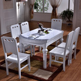 白色钢化玻璃实木餐桌 可伸缩冰花台餐桌椅组合 圆形折叠跳台餐桌