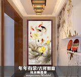 现代中式纯手绘九鱼图油画竖版玄关有框客厅定制走廊风水手工挂画