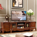 美式电视柜 2.4米加长实木影视柜 客厅电视机柜 欧式电视背景墙