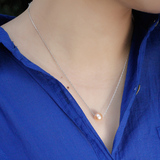 单颗正圆形天然珍珠项链 女990纯银饰品短锁骨链韩国简约吊坠颈链
