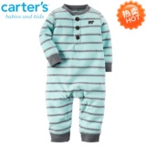 Carters卡特男宝宝婴儿童装春秋新款摇粒绒长袖条纹连体爬服哈衣