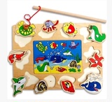 包邮 幼儿早教益智木制玩具 磁性钓鱼板 智力拼图板 小猫钓鱼游戏