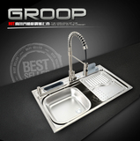 GROOP高尔丹 厨房水槽304不锈钢单槽套餐洗菜池加厚水池CN8869