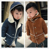 2015冬季新款中小男童中长款加绒外套韩版磨皮大衣宝宝加厚风衣潮