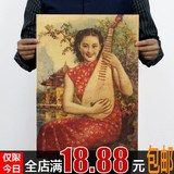 老上海月份牌怀旧复古油画上海女人广告招贴画酒吧装饰客厅背景画