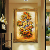 纯手绘欧式植物花卉玄关油画向日葵客厅竖版装饰画走廊过道挂画