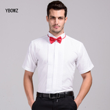 YBOWZ燕子领衬衫白色男士法式袖扣礼服短袖修身演出结婚礼服衬衣